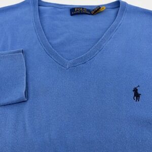 Polo Ralph Lauren Mens V Neck Sweater Blue Pony Logo Long Sleeve Pullover XXL